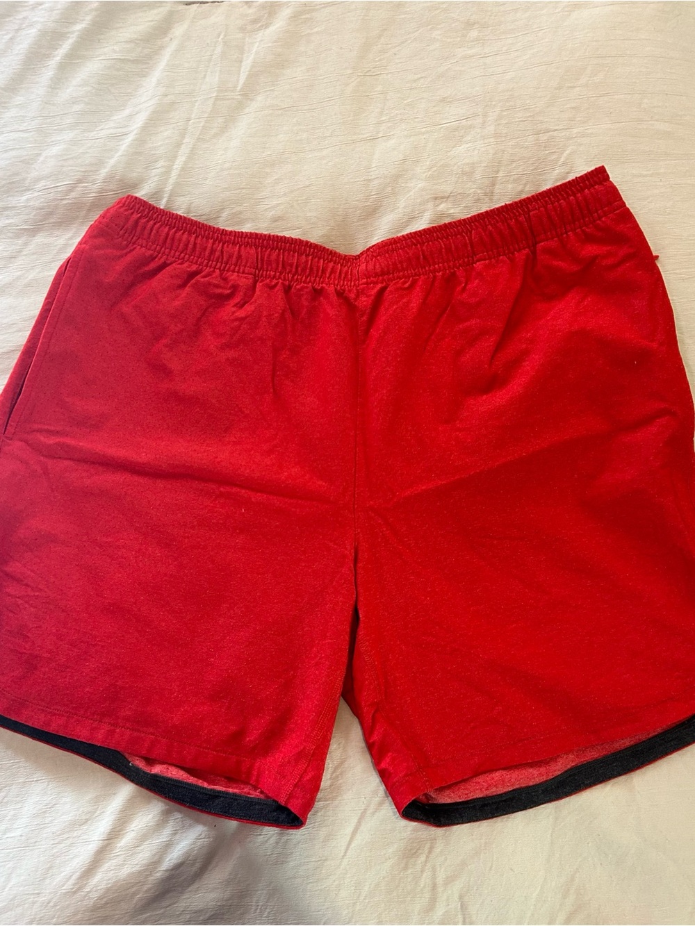 RHONE Men's Red Athletic Shorts with Black Trim